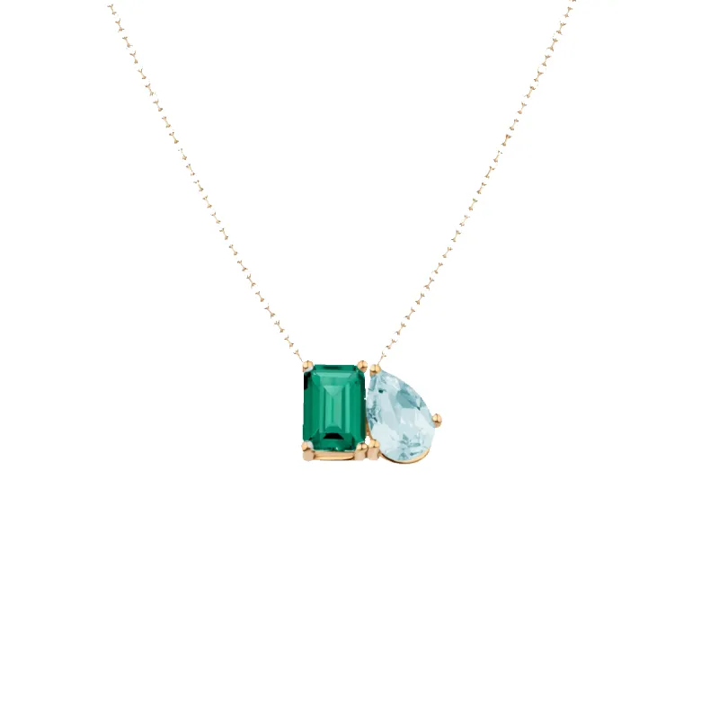 Toi et Moi Gemstone Classic Necklace  - Green Emerald & Aquamarine made by Aurate