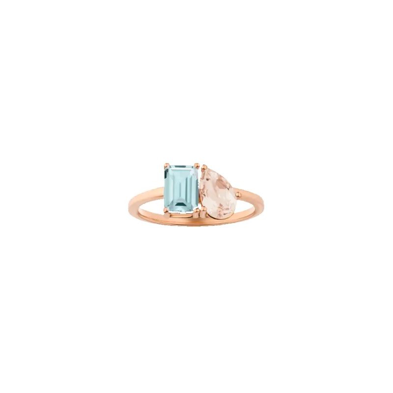 Toi et Moi Gemstone Classic Ring  - Aquamarine & Pink Morganite made by Aurate