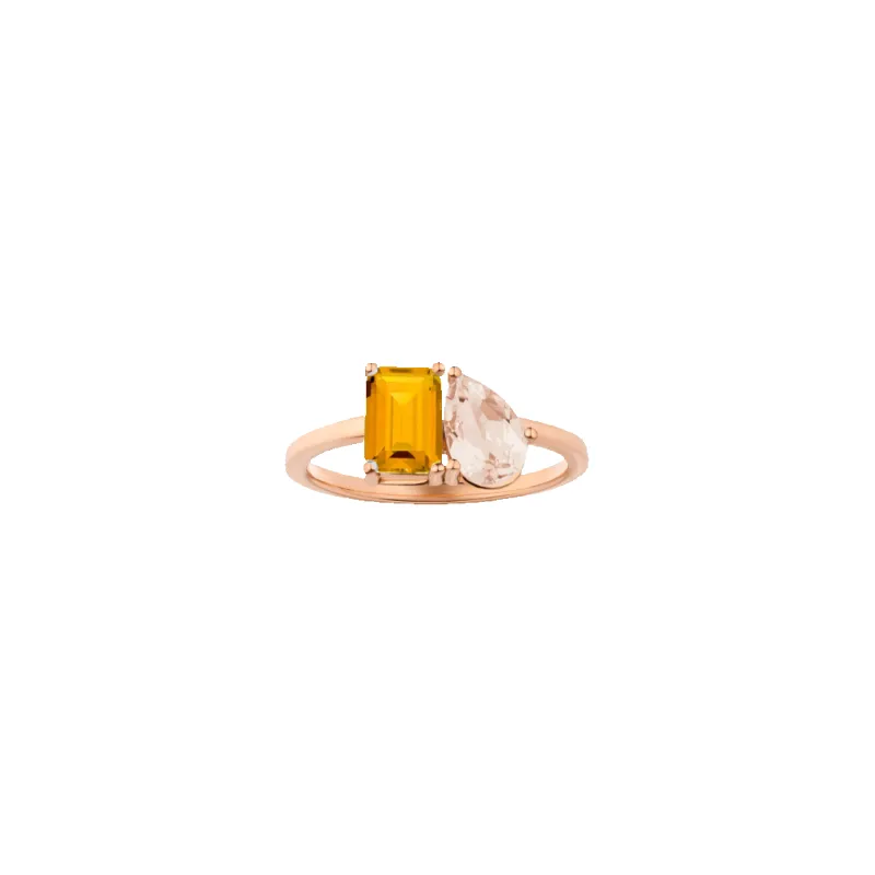 Toi et Moi Gemstone Classic Ring  - Yellow Citrine & Pink Morganite made by Aurate