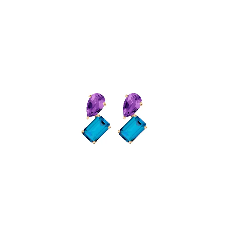 Toi et Moi Gemstone Mini Heirloom Earring  - London Blue Topaz & Purple Amethyst made by Aurate