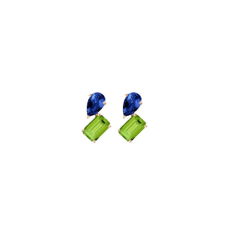 Toi et Moi Gemstone Mini Heirloom Earring  - Green Peridot & Blue Sapphire made by Aurate