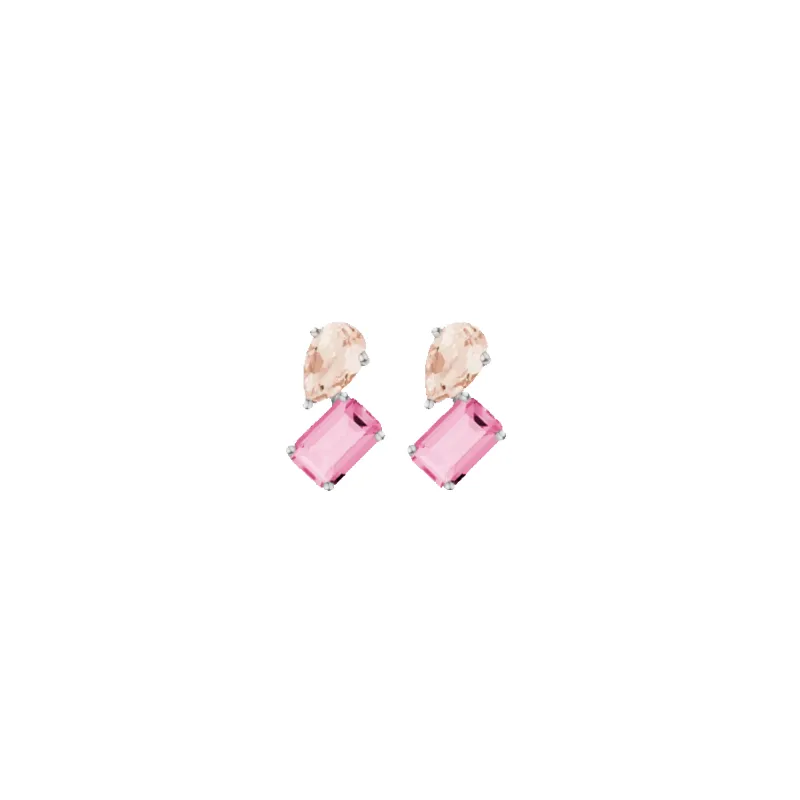 Toi et Moi Gemstone Mini Heirloom Earring  - Pink Tourmaline & Pink Morganite made by Aurate
