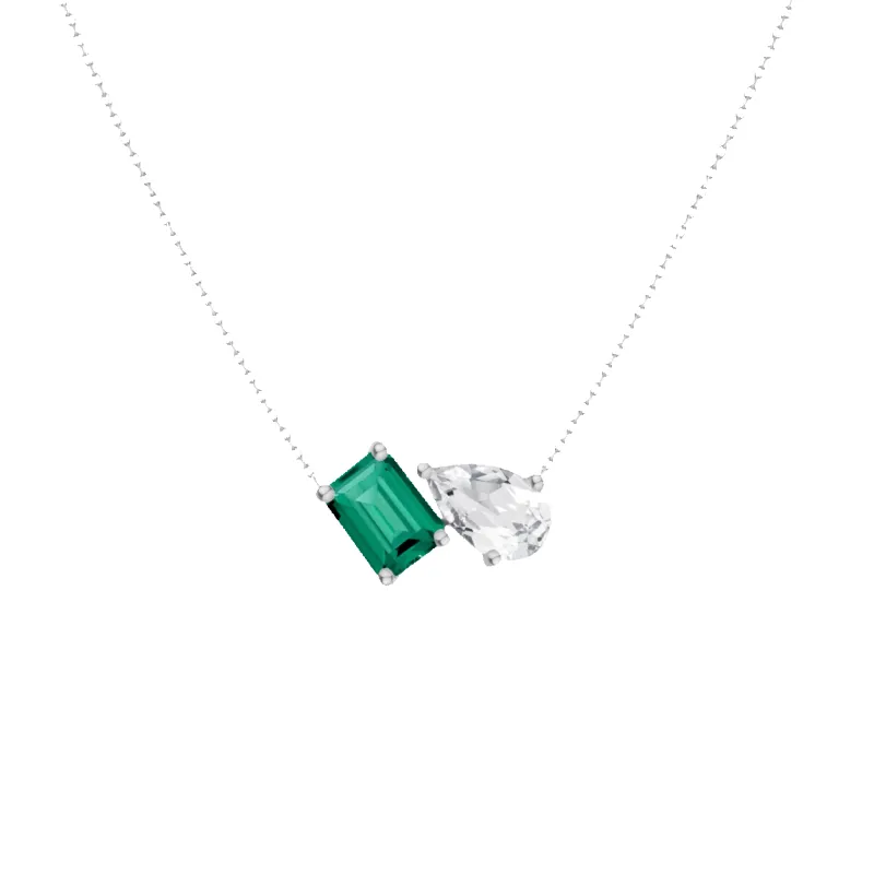 Toi et Moi Gemstone Heirloom Necklace  - Green Emerald & White Topaz made by Aurate