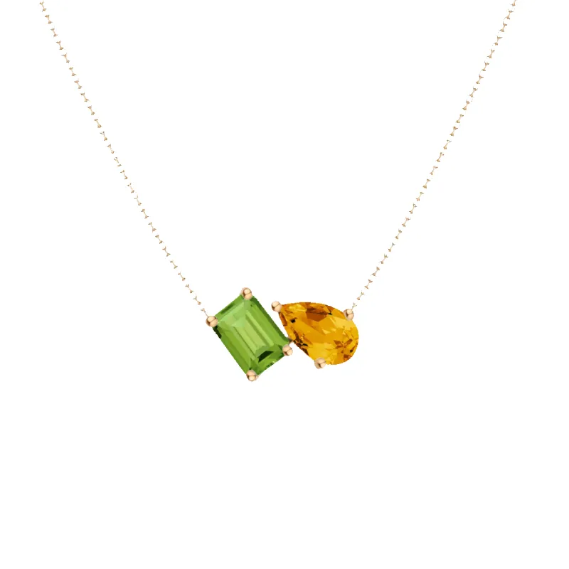 Toi et Moi Gemstone Heirloom Necklace  - Green Peridot & Yellow Citrine made by Aurate