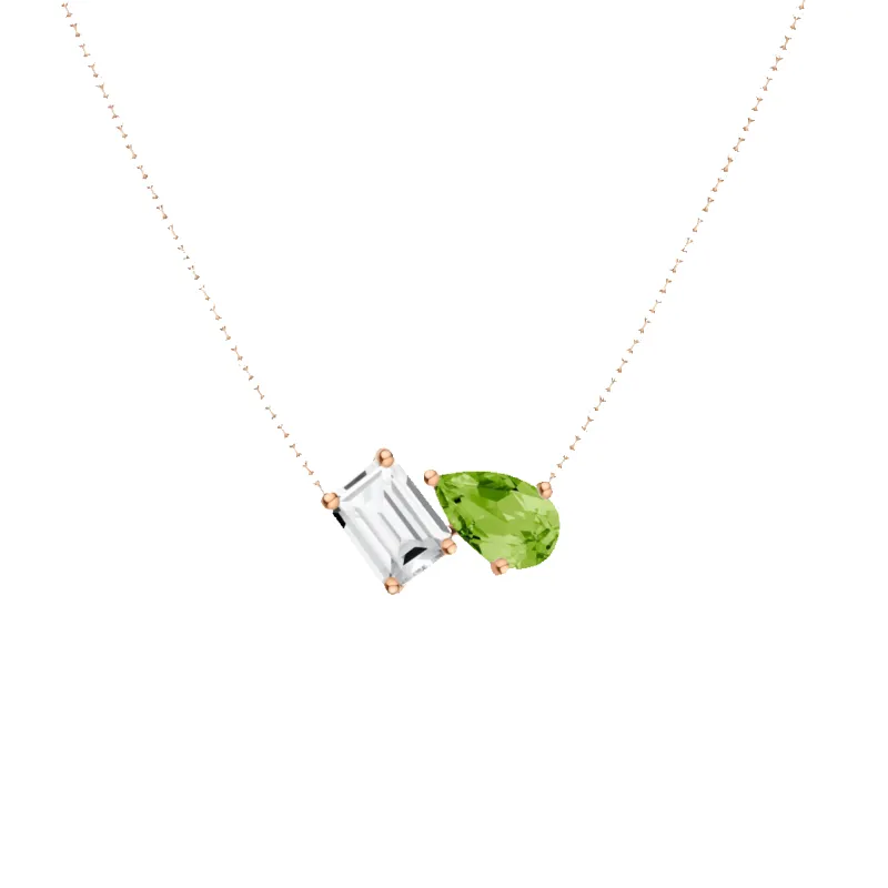 Toi et Moi Gemstone Heirloom Necklace  - White Topaz & Green Peridot made by Aurate