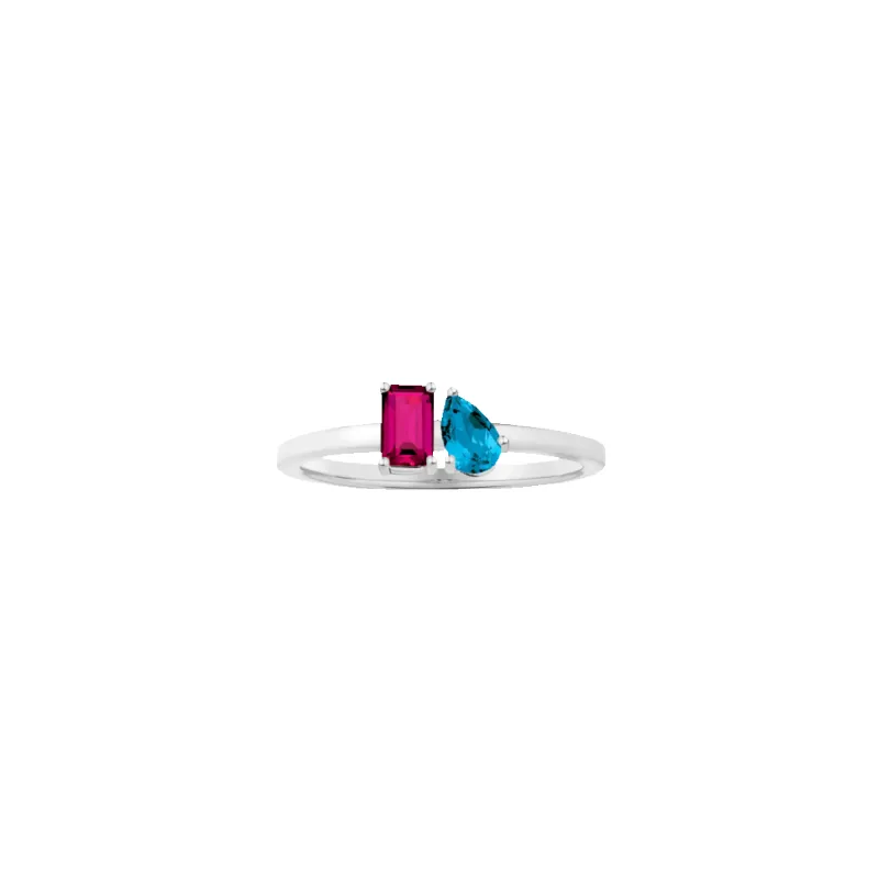 Toi et Moi Gemstone Mini Classic Ring - Red Ruby & London Blue Topaz sold by Aurate