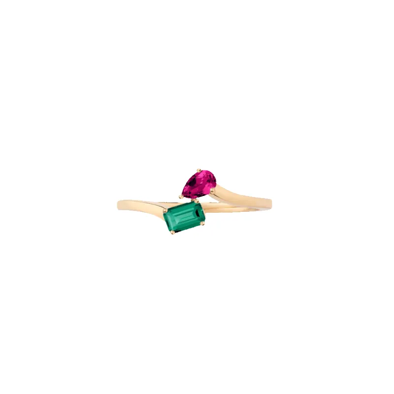 Toi et Moi Gemstone Mini Heirloom Ring  - Green Emerald & Red Ruby made by Aurate