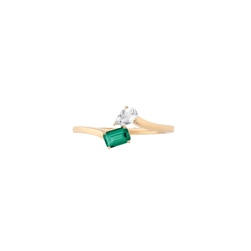 Toi et Moi Gemstone Mini Heirloom Ring  - Green Emerald & White Topaz made by Aurate
