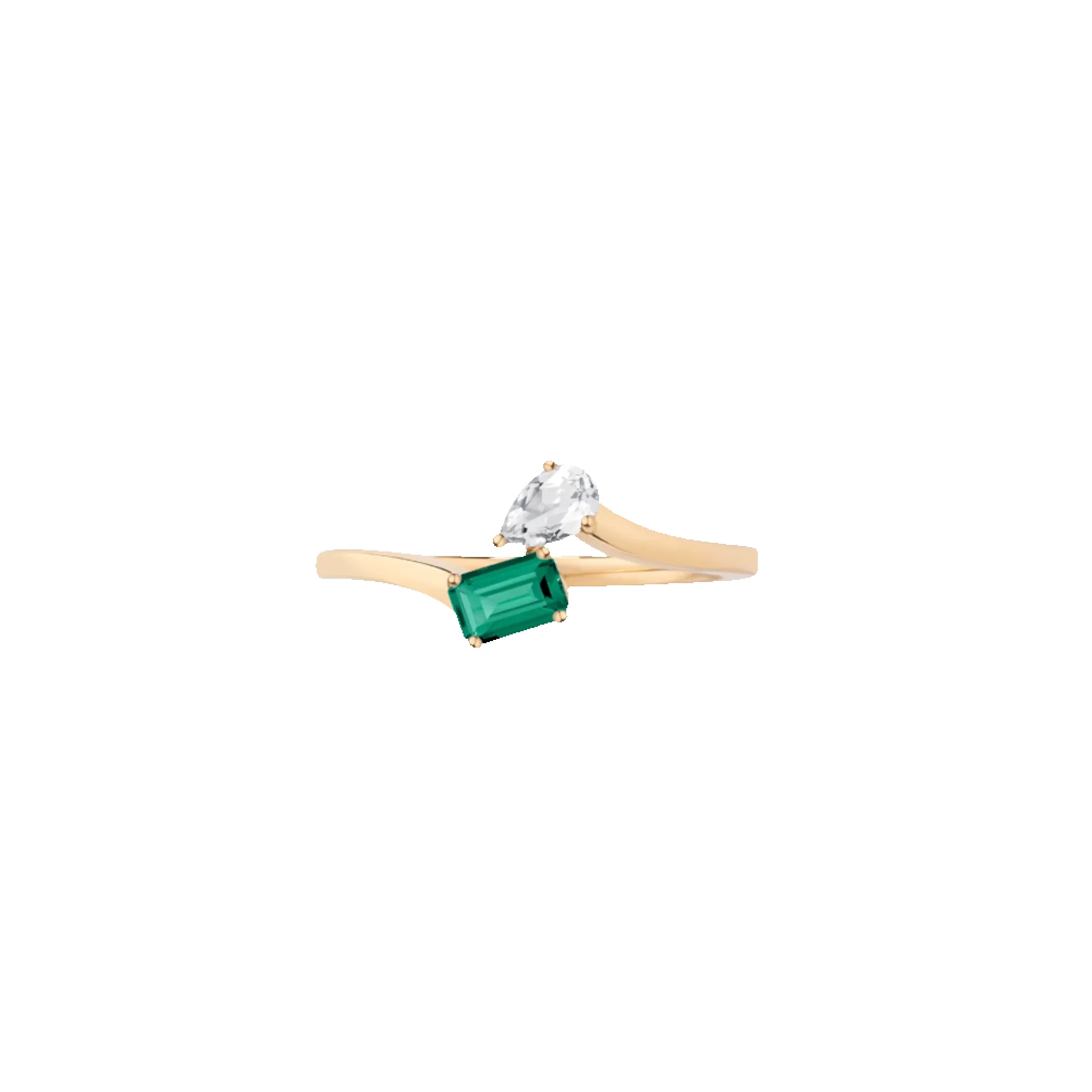 Toi et Moi Gemstone Mini Heirloom Ring - Green Emerald & White Topaz sold by Aurate