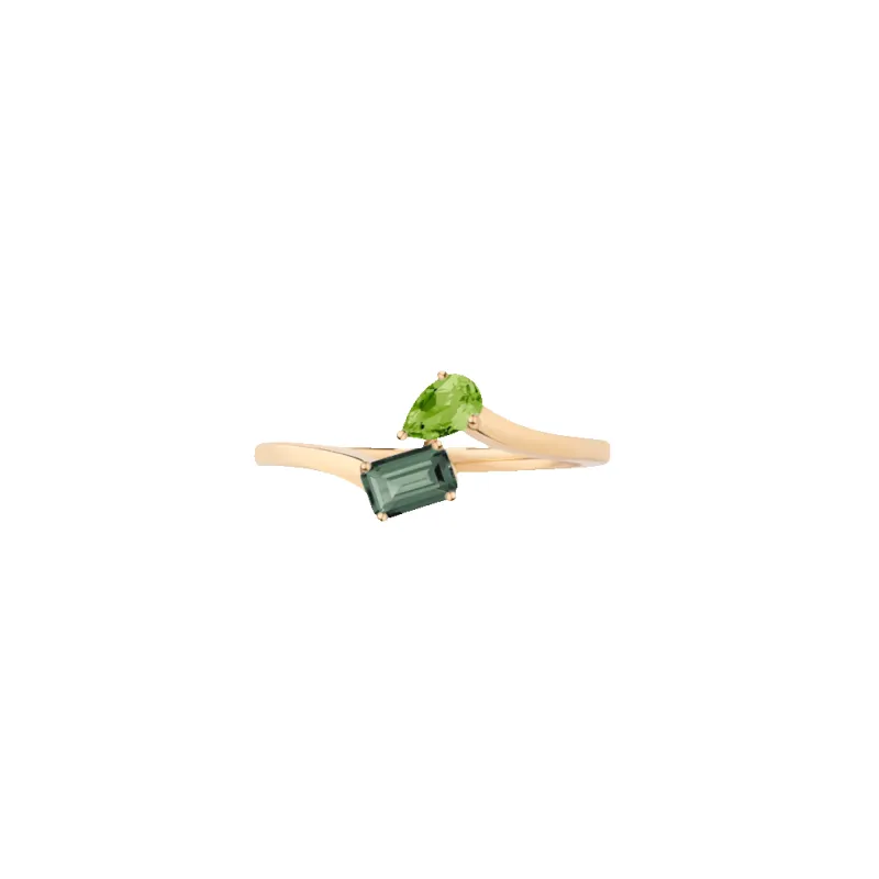 Toi et Moi Gemstone Mini Heirloom Ring  - Green Tourmaline & Green Peridot sold by Aurate