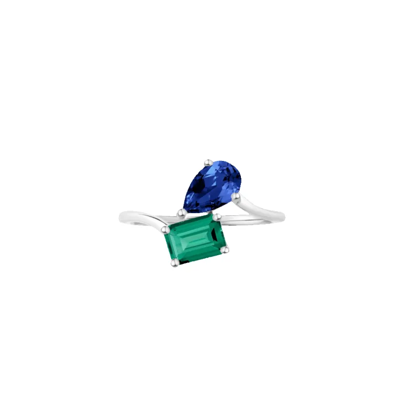 Toi et Moi Gemstone Heirloom Ring - Green Emerald & Blue Sapphire made by Aurate