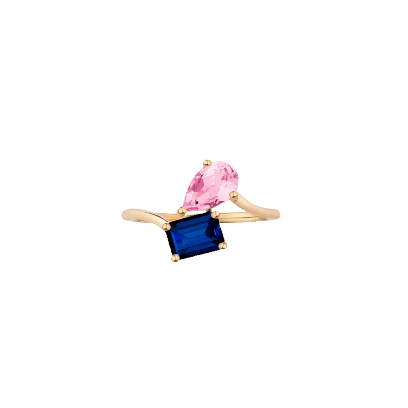 Toi et Moi Gemstone Heirloom Ring  - Blue Sapphire & Pink Tourmaline sold by Aurate