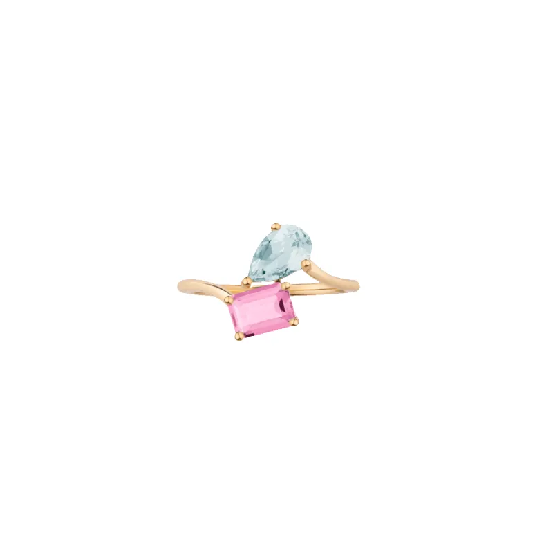 Toi et Moi Gemstone Heirloom Ring - Pink Tourmaline & Aquamarine sold by Aurate
