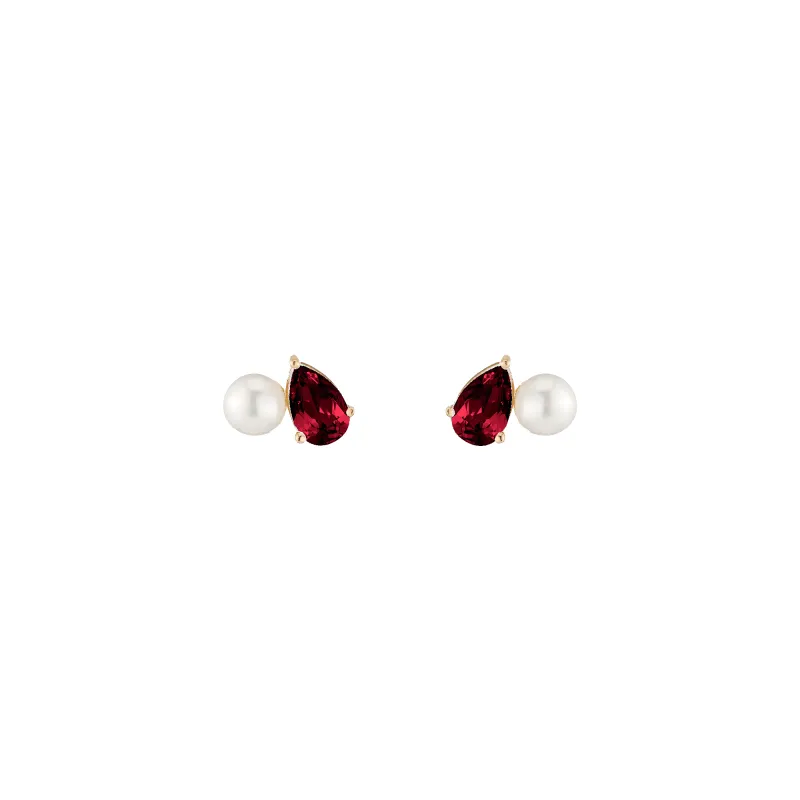 Pearl Toi et Moi Earrings - Red Garnet made by Aurate