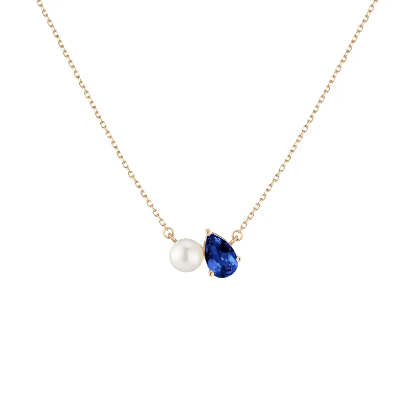 Pearl Toi et Moi Necklace  - Blue Sapphire made by Aurate