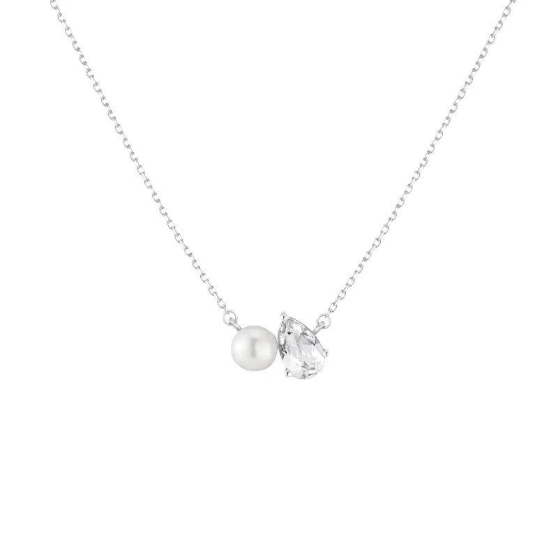Pearl Toi et Moi Necklace  - White Sapphire made by Aurate