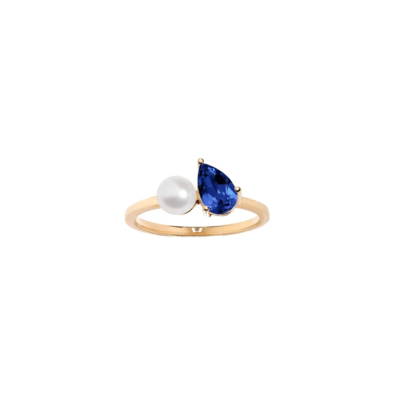 Pearl Toi et Moi Ring  - Blue Sapphire made by Aurate