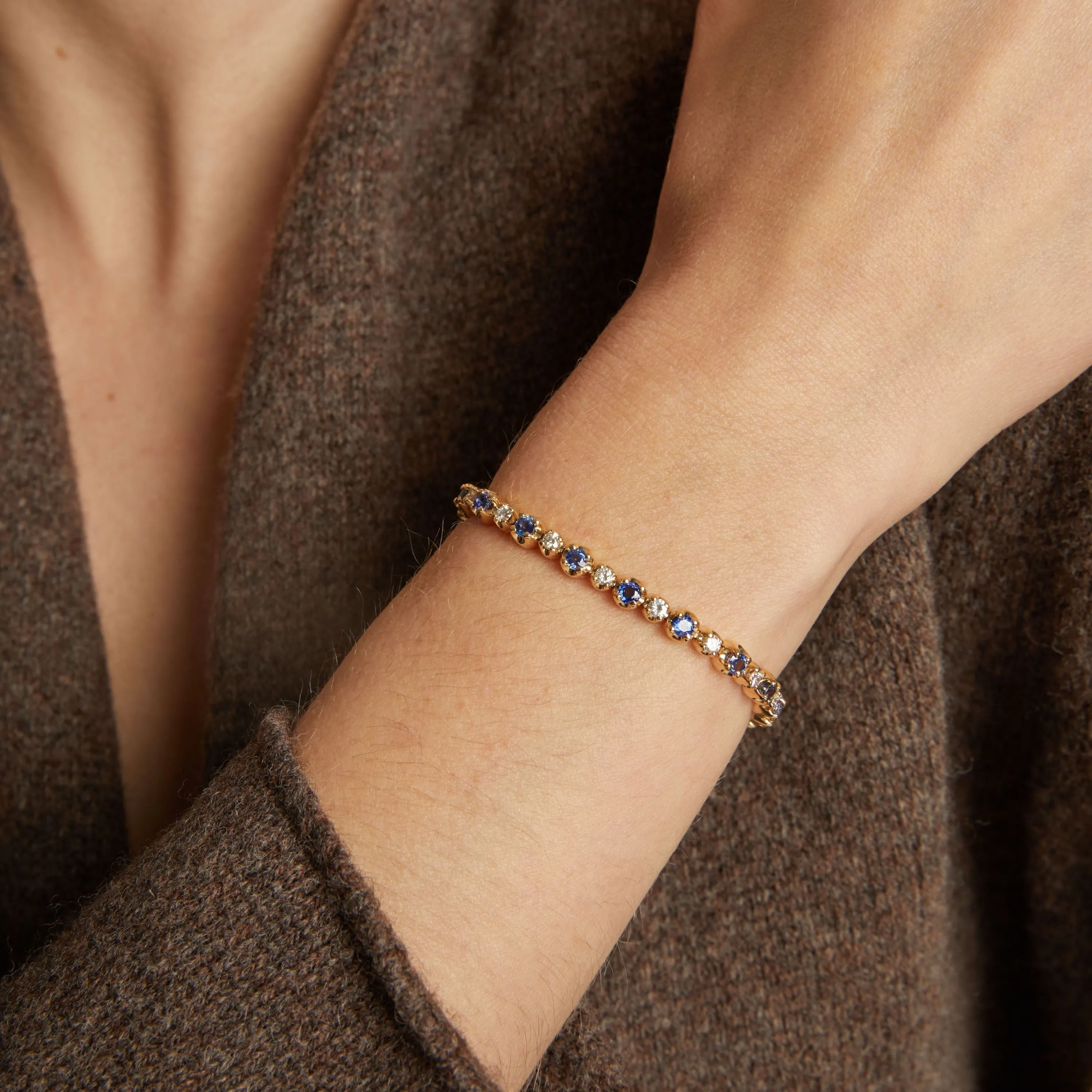 Vintage Diamond and Blue Sapphire Tennis Bracelet sold by Aurate product image thumbnail 3