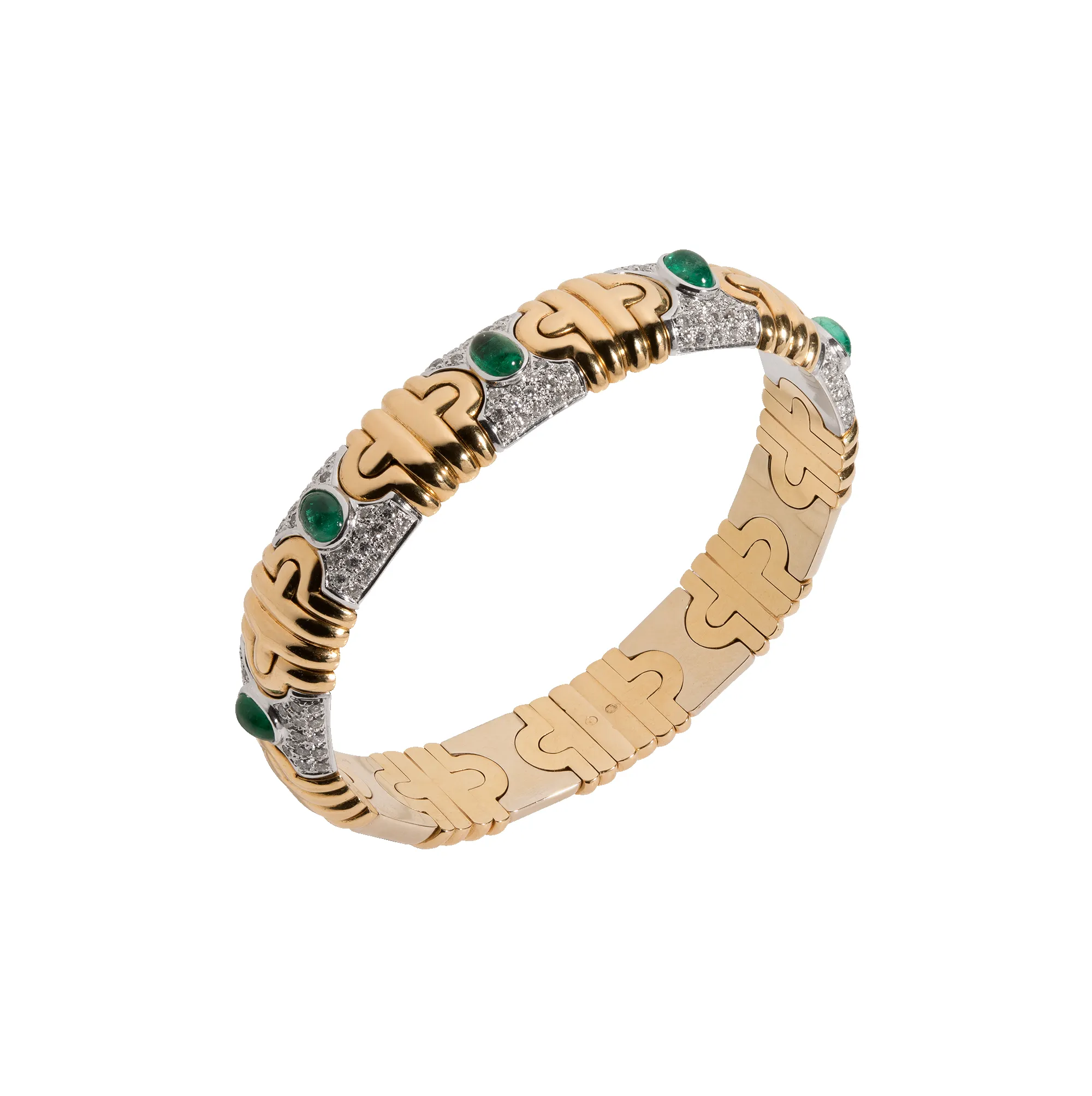 Vintage Diamond and Green Emerald Gold Cuff Bracelet sold by Aurate product image thumbnail 2