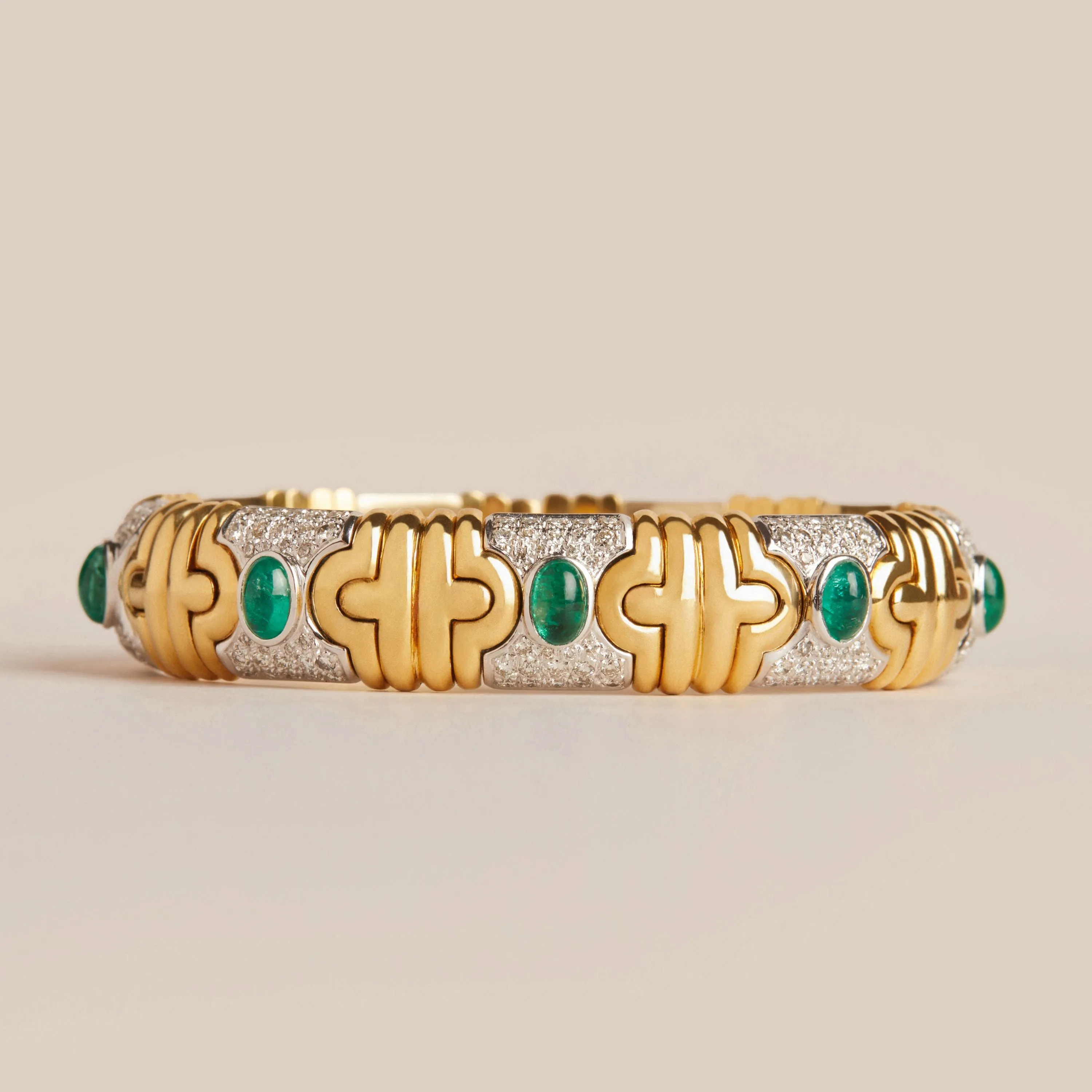Vintage Diamond and Green Emerald Gold Cuff Bracelet sold by Aurate product image thumbnail 3