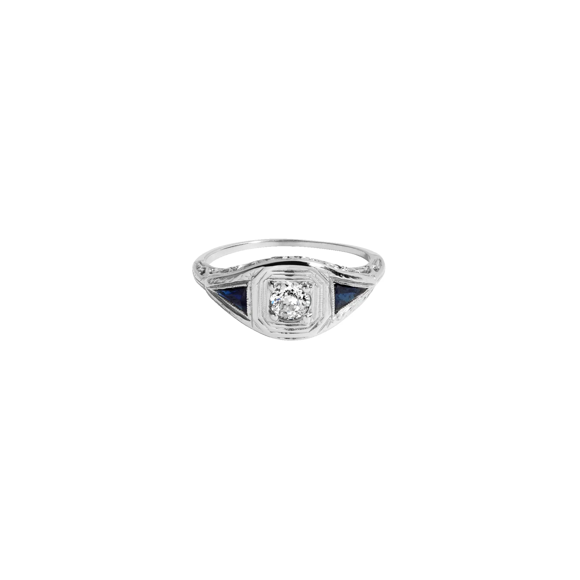 Antique Old European Cut Diamond and Blue Sapphire Ring sold by Aurate