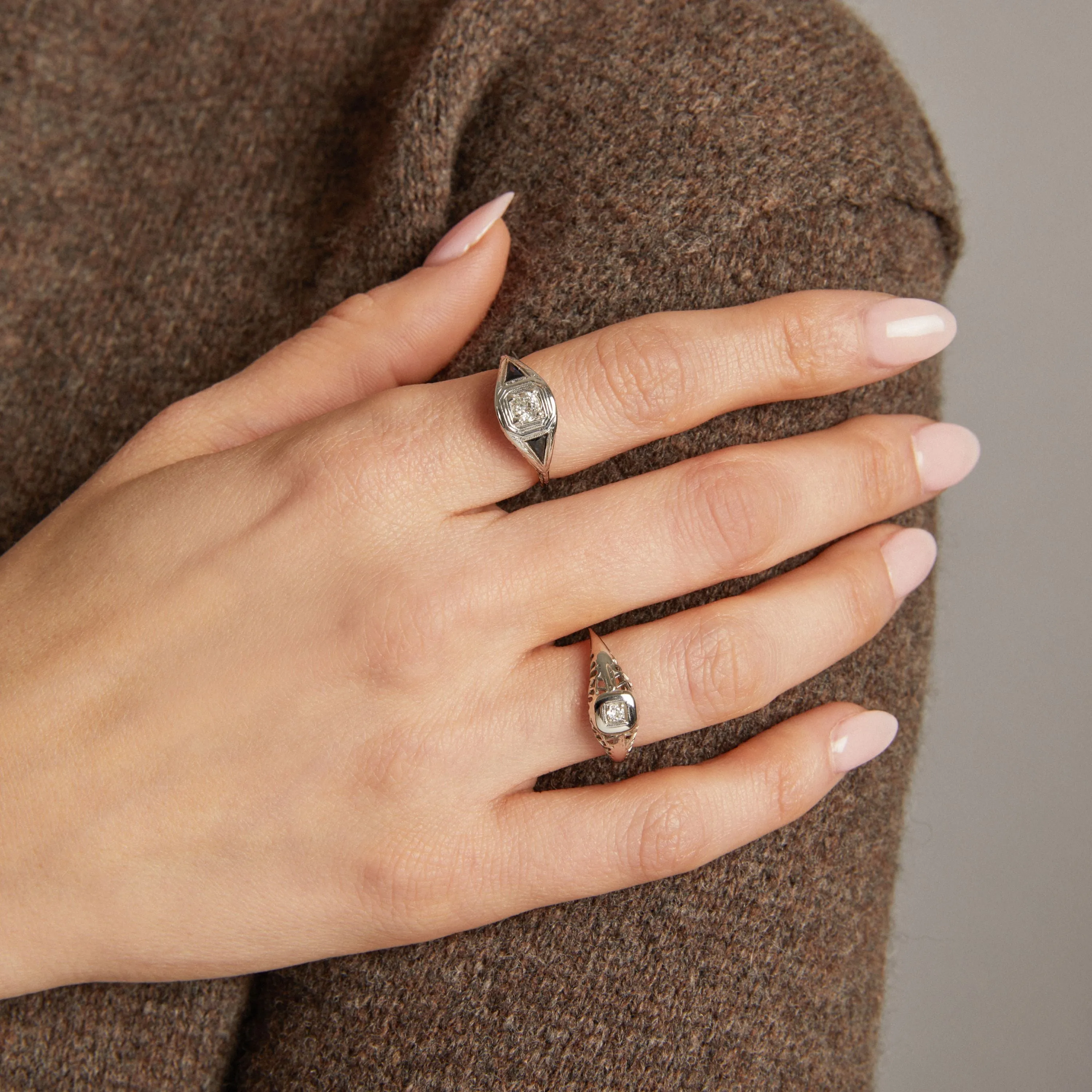 Antique Old European Cut Diamond Square Ring sold by Aurate product image thumbnail 2