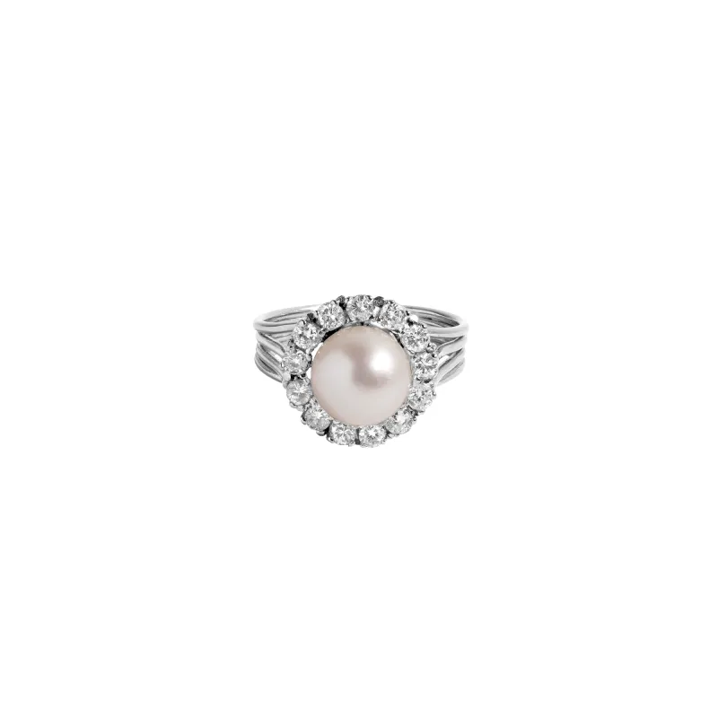 Vintage Estate Diamond and Pearl Ring made by Aurate