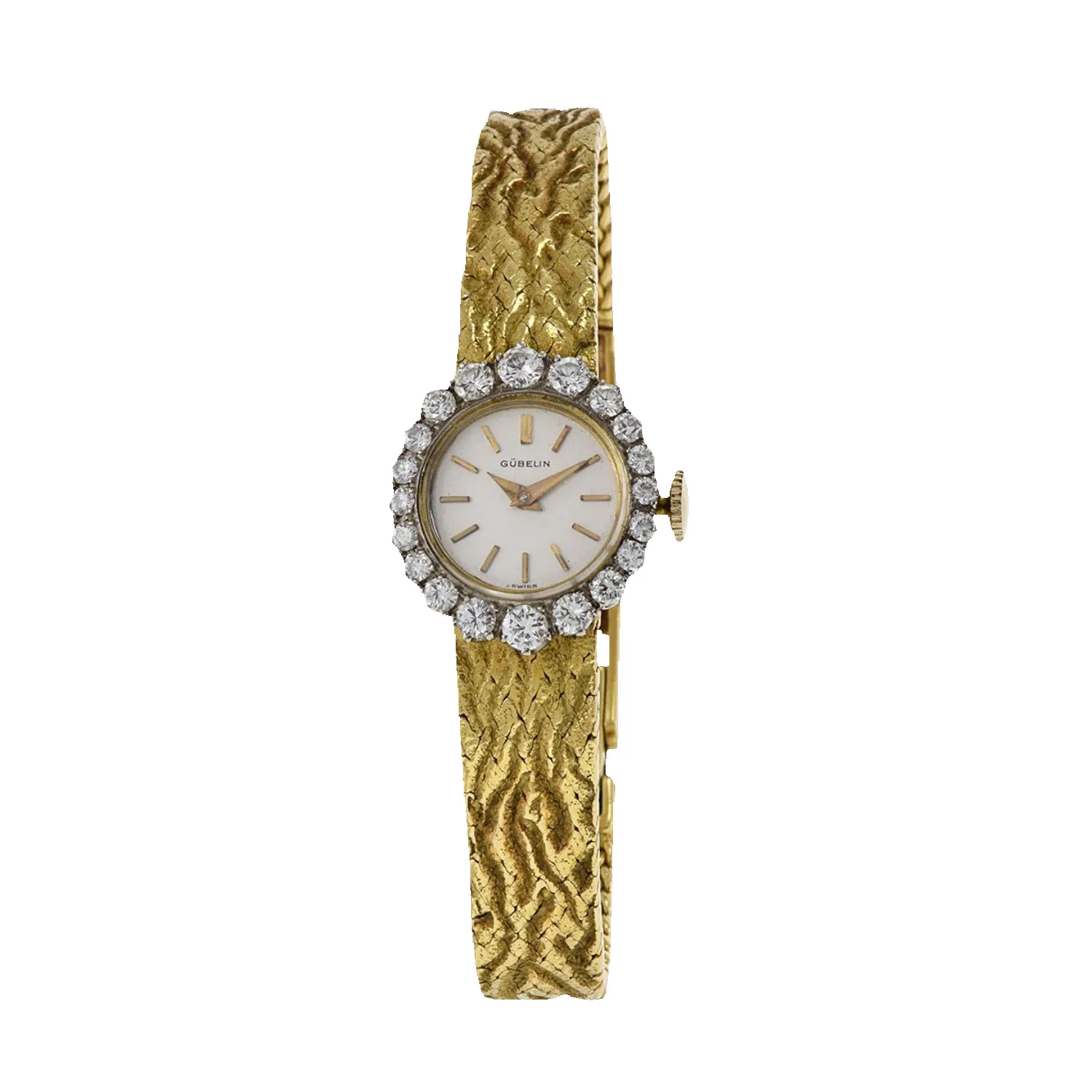 Vintage Gubelin 2ct Diamond Bezel Gold Watch sold by Aurate