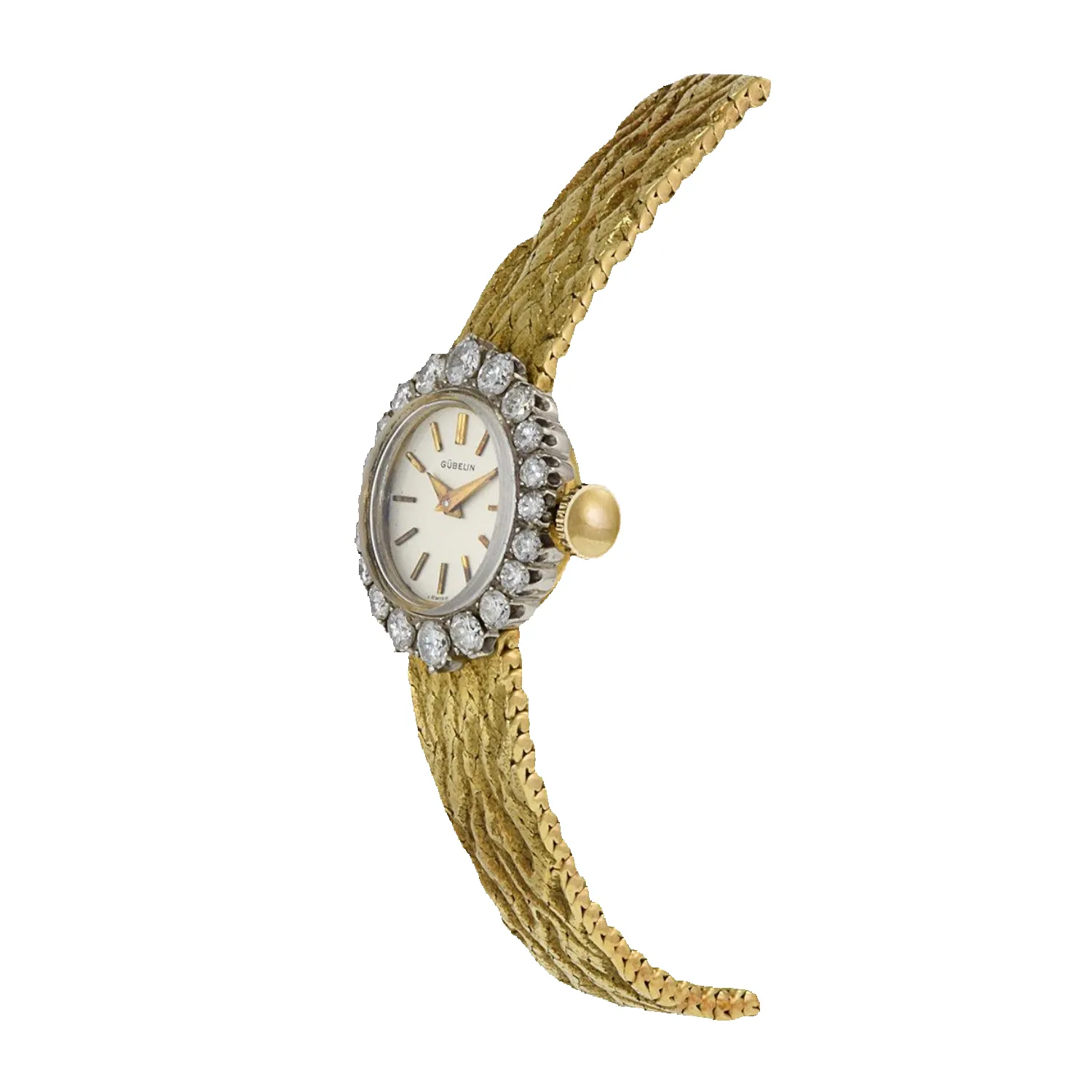 Vintage Gubelin 2ct Diamond Bezel Gold Watch sold by Aurate product image thumbnail 2