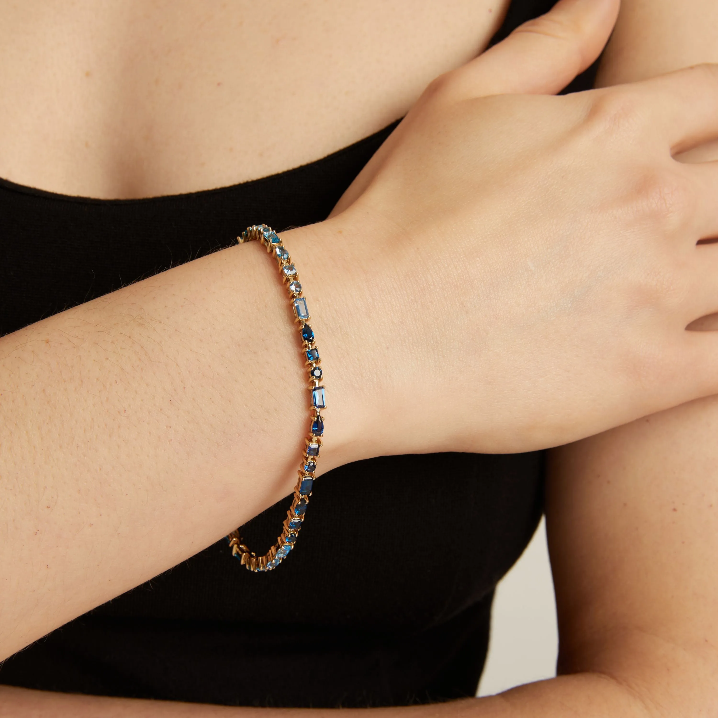 Blue Ombré Mosaic Tennis Bracelet sold by Aurate product image thumbnail 4