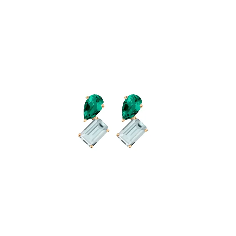 Toi et Moi Gemstone Mini Heirloom Earring - Aquamarine & Green Emerald made by Aurate