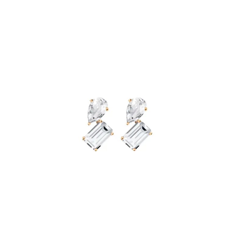 Toi et Moi Gemstone Mini Heirloom Earring - White Topaz & White Topaz made by Aurate