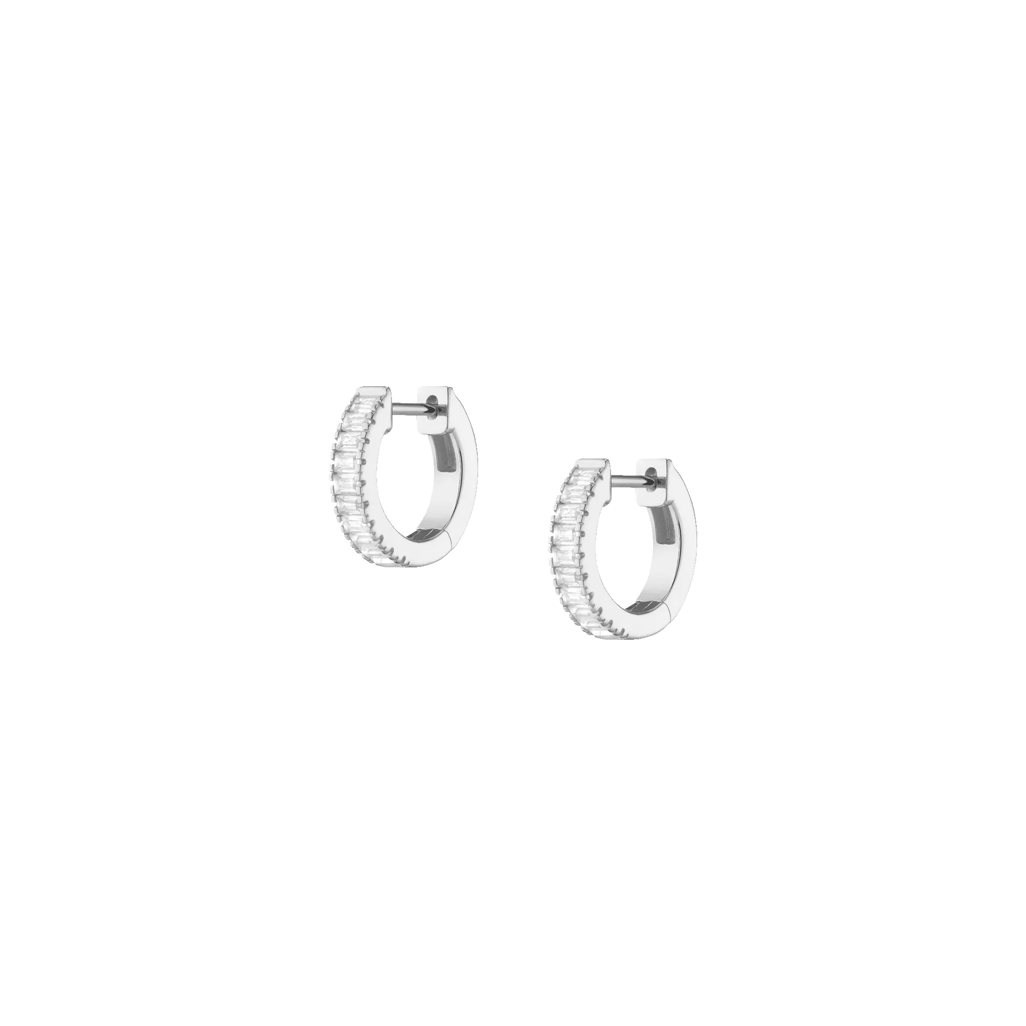 Lab Grown White Sapphire Baguette Huggie Earrings sold by Aurate product image thumbnail 2