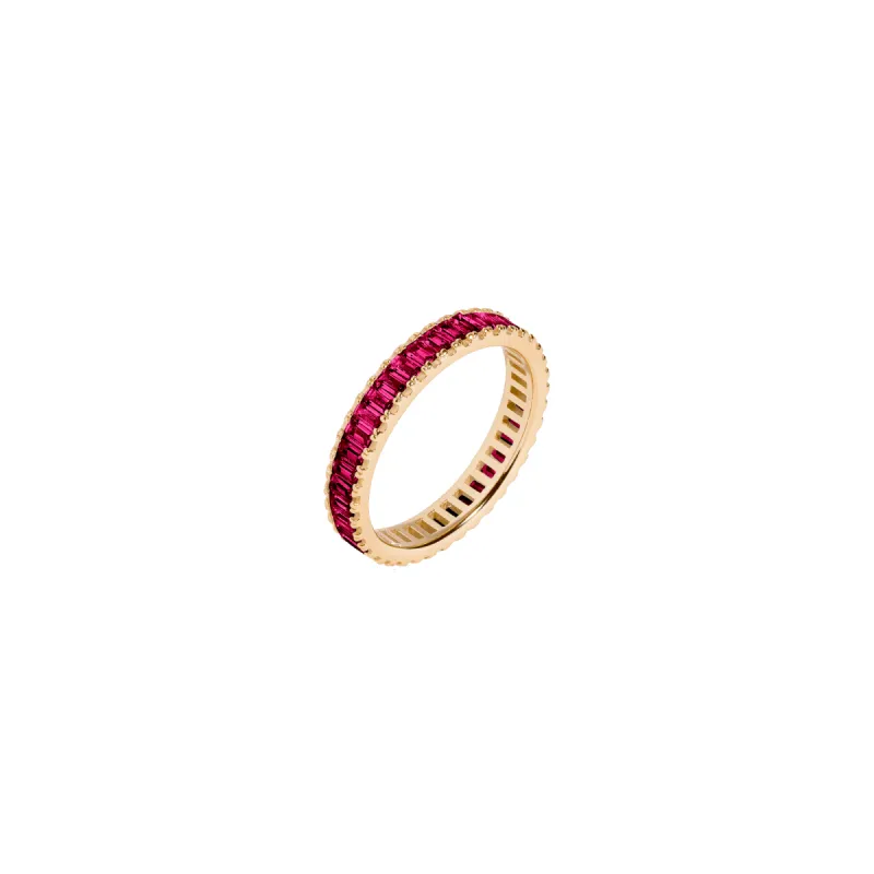 Lab Grown Red Ruby Baguette Eternity Ring sold by Aurate