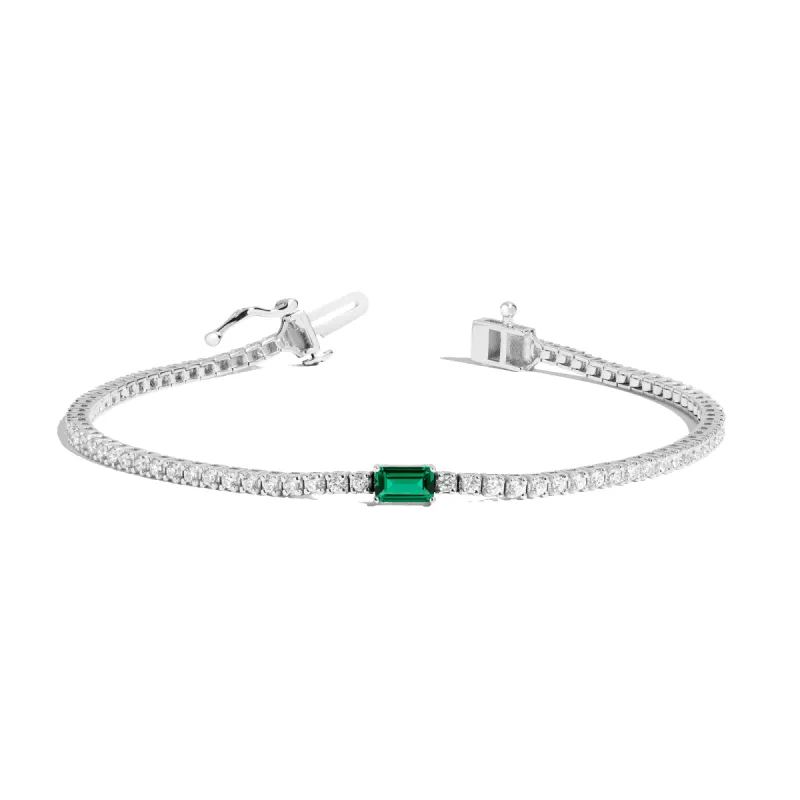 Lab Grown Diamond Tennis Bracelet with Emerald sold by Aurate
