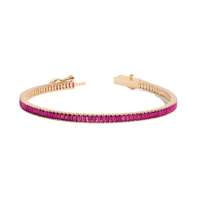 Lab Grown Red Ruby Baguette Tennis Bracelet sold by Aurate
