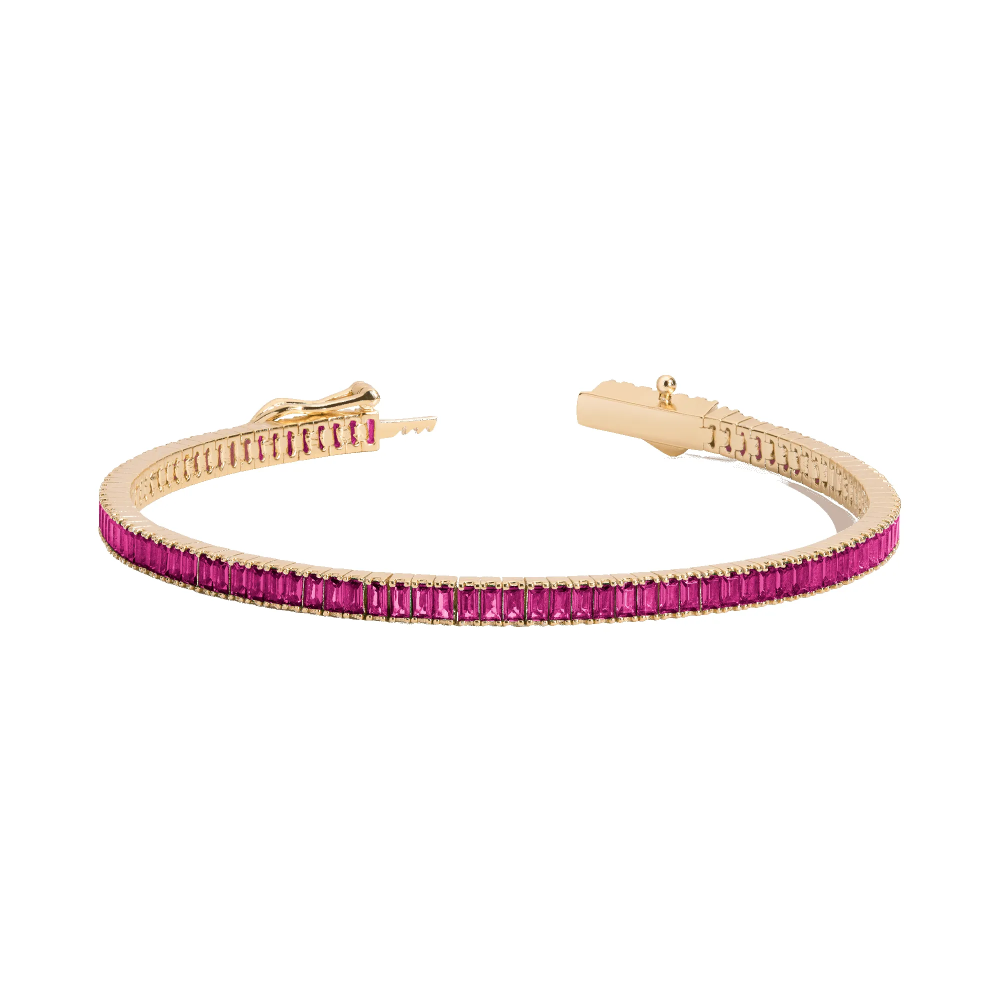 Lab Grown Red Ruby Baguette Tennis Bracelet sold by Aurate