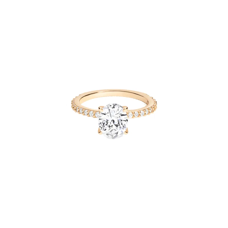Oval Lab Grown White Sapphire Solitaire Pavé Ring sold by Aurate