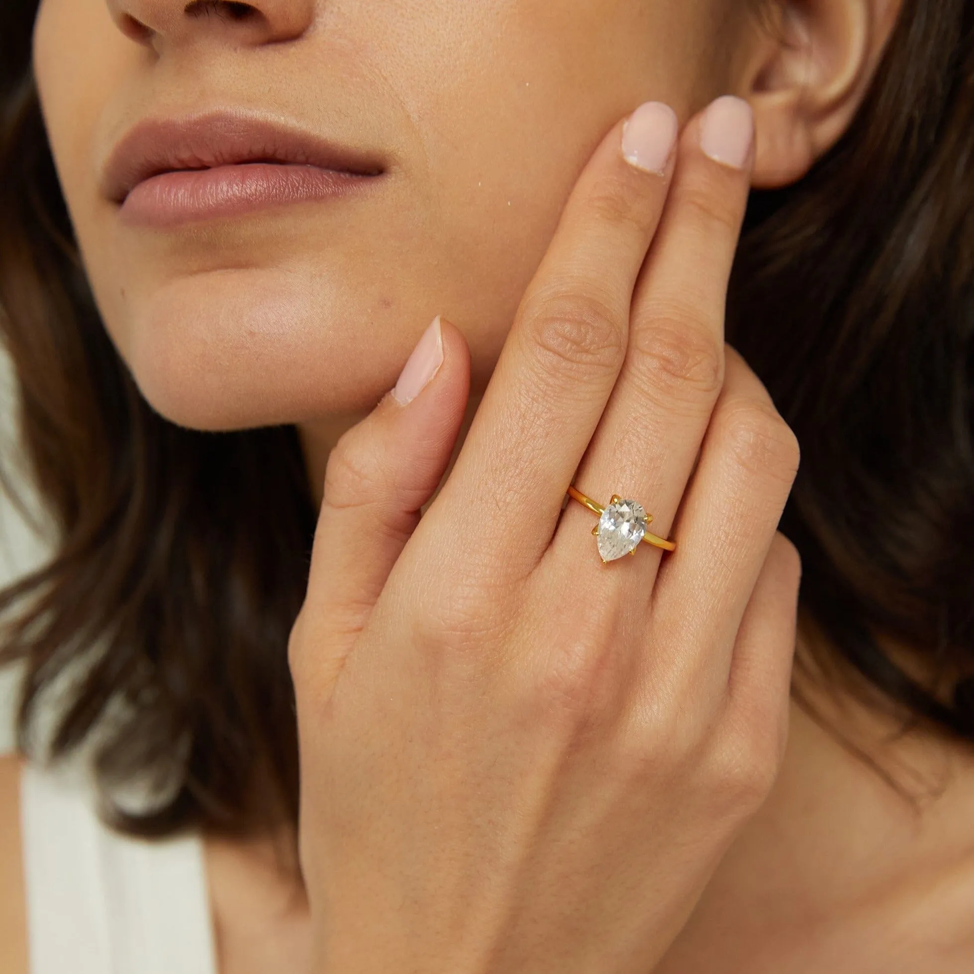 Pear Lab Grown White Sapphire Solitaire Ring sold by Aurate product image thumbnail 3