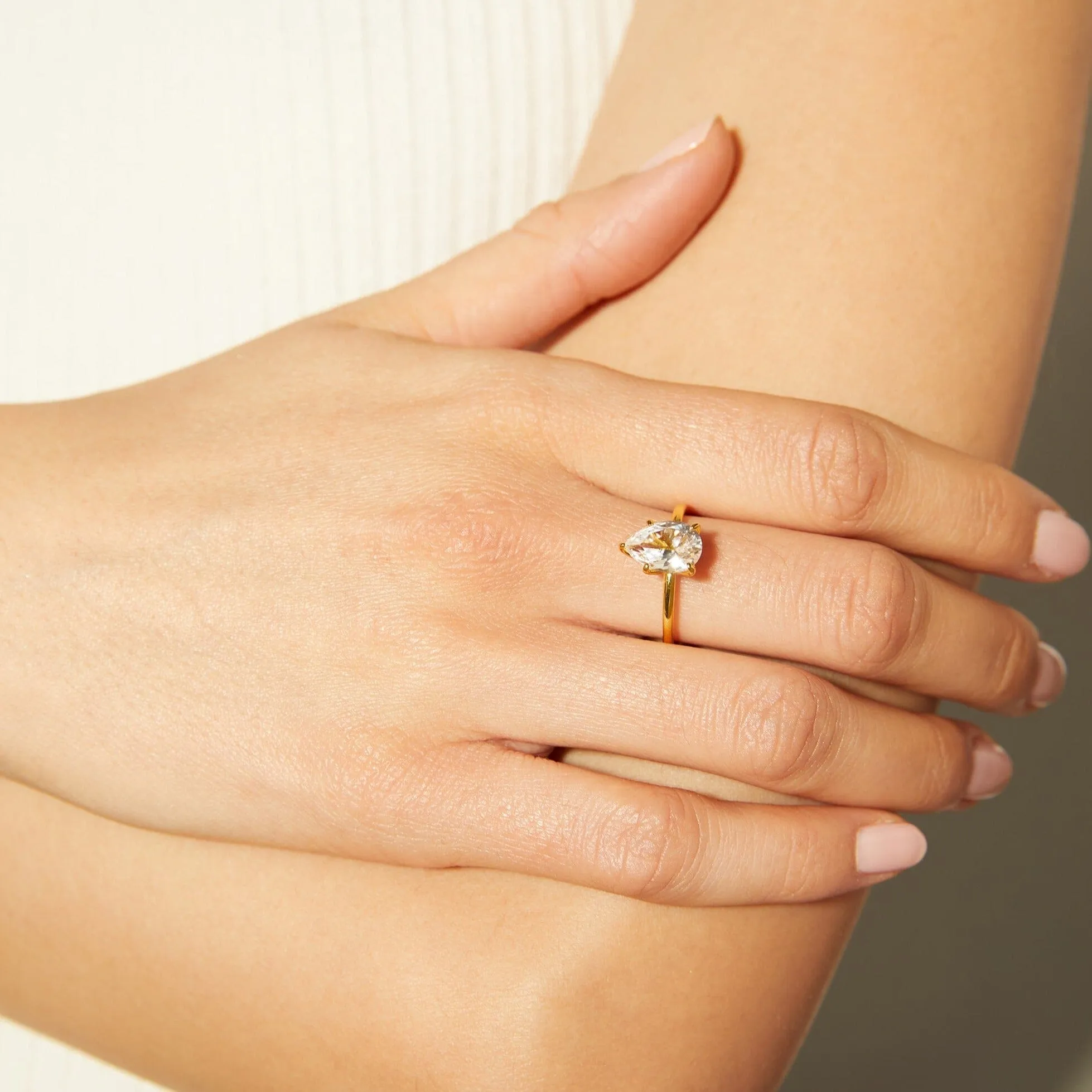 Pear Lab Grown White Sapphire Solitaire Ring sold by Aurate product image thumbnail 4