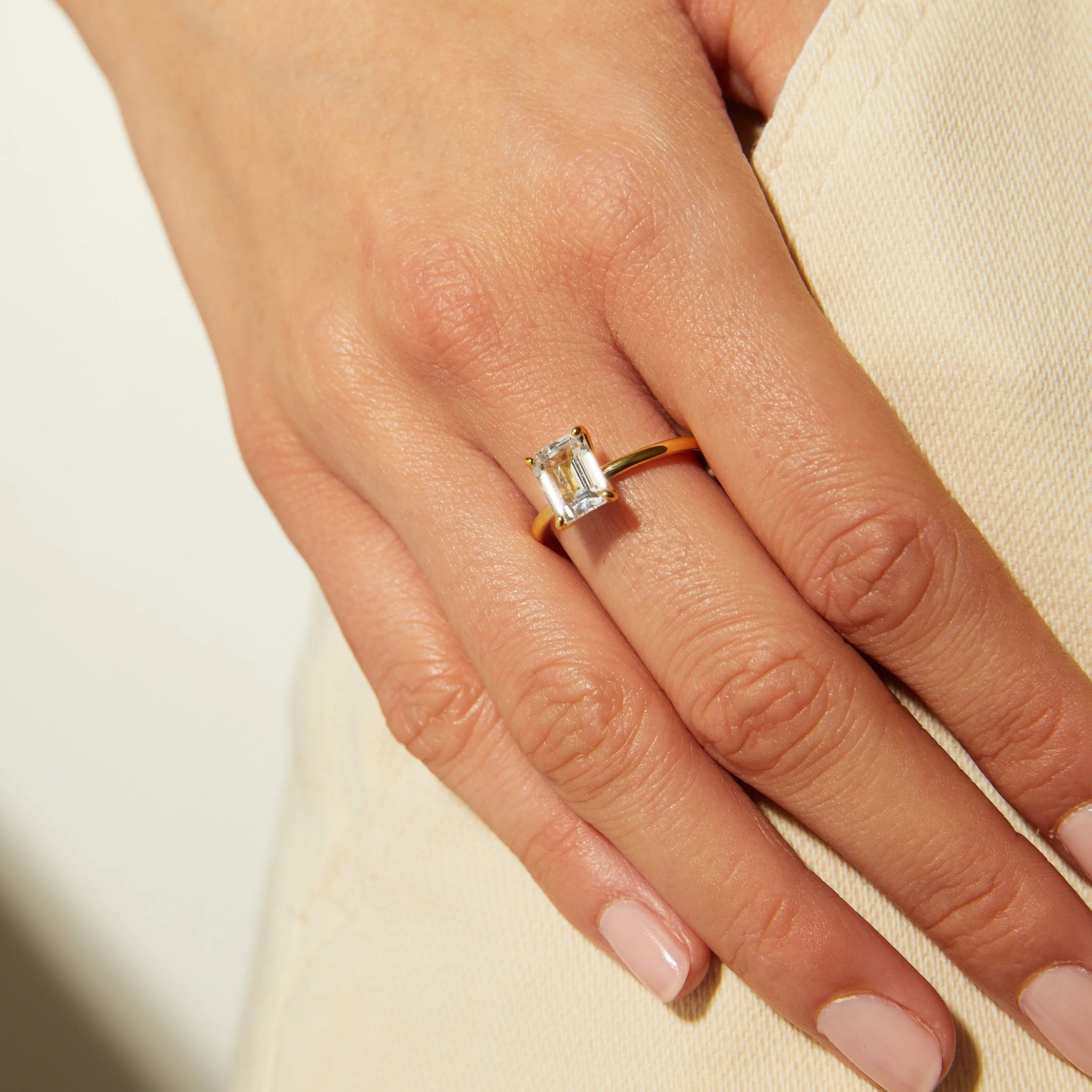 Emerald Lab Grown White Sapphire Solitaire Ring sold by Aurate product image thumbnail 5