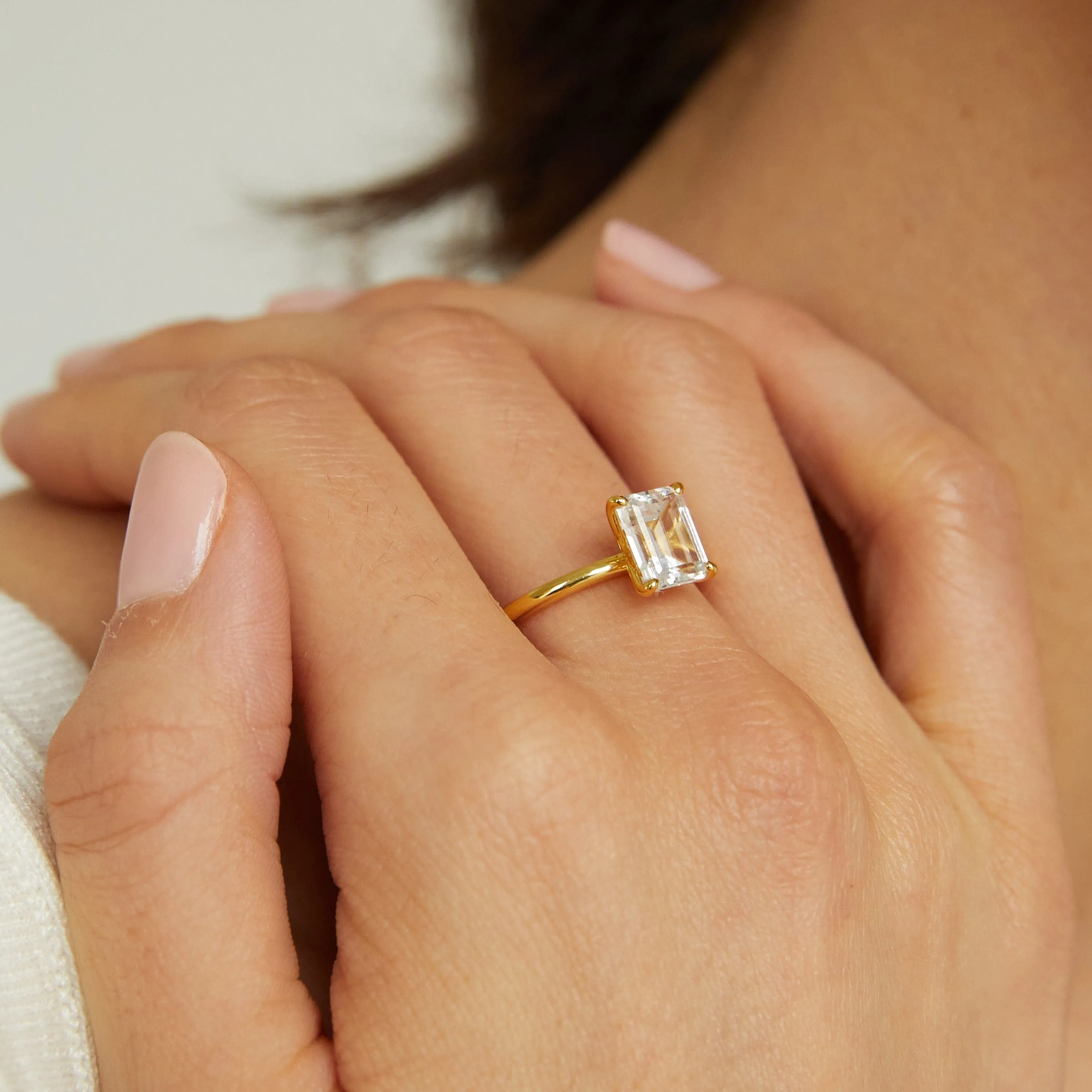 Emerald Lab Grown White Sapphire Solitaire Ring sold by Aurate product image thumbnail 3