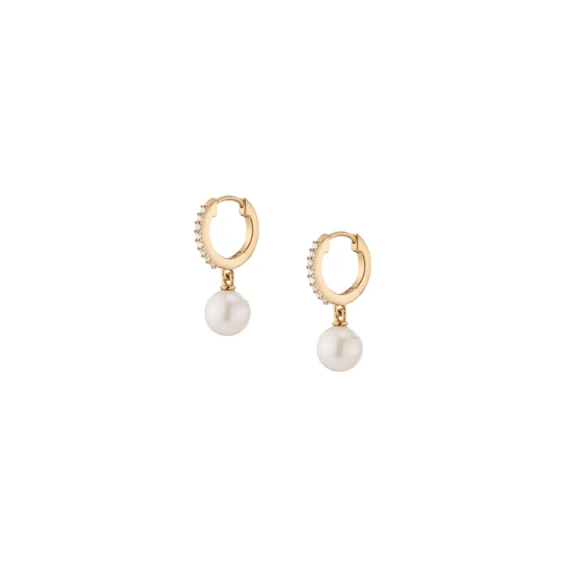 Diamond Pearl Huggie Earrings sold by Aurate