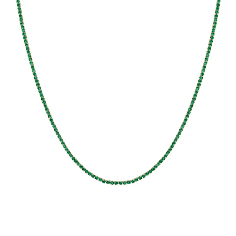 Lab Grown Green Emerald Tennis Necklace sold by Aurate