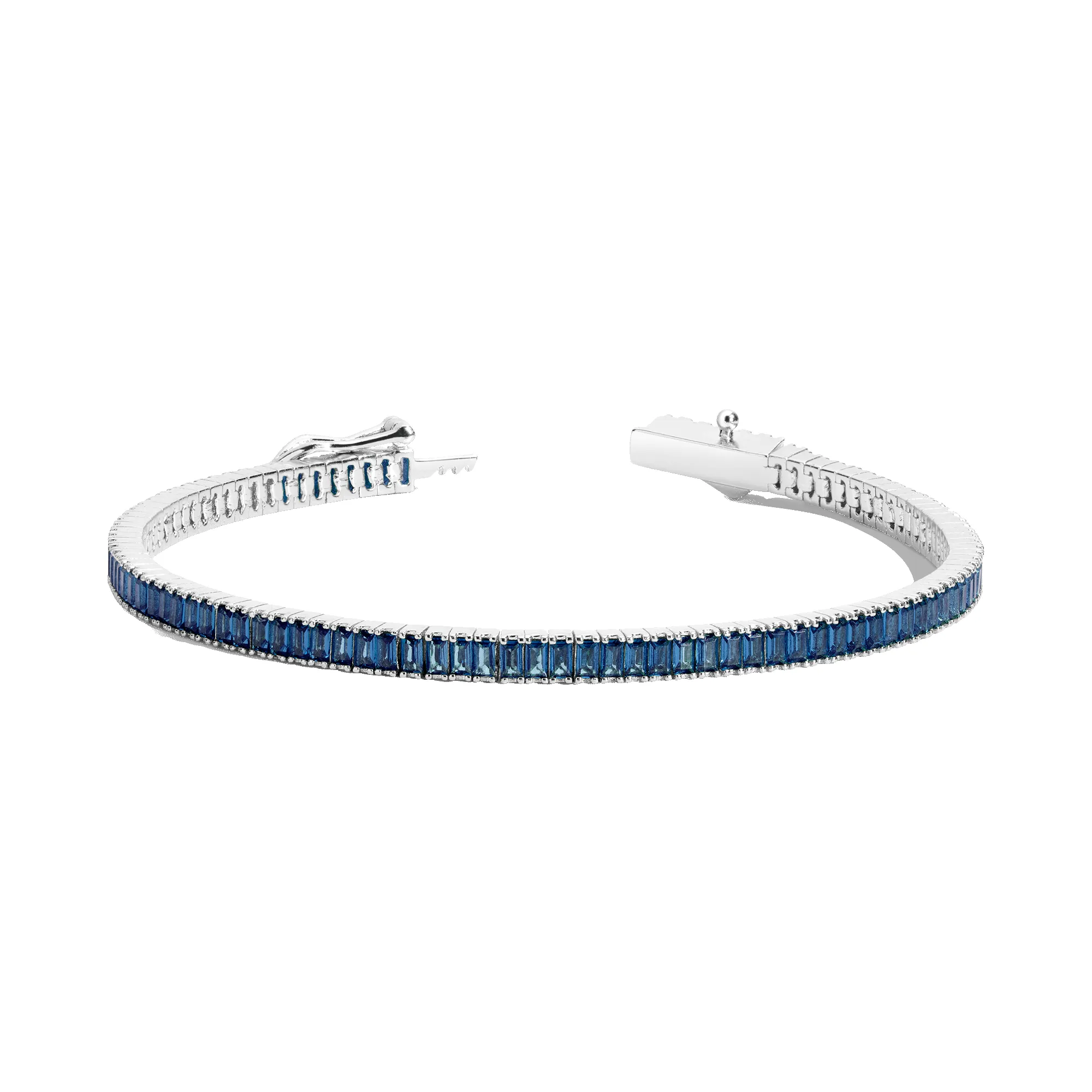 Lab Grown Blue Sapphire Baguette Tennis Bracelet sold by Aurate product image thumbnail 3
