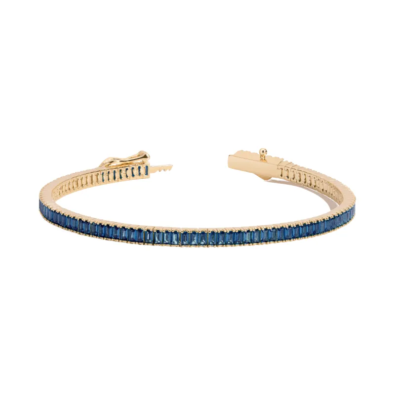 Lab Grown Blue Sapphire Baguette Tennis Bracelet sold by Aurate