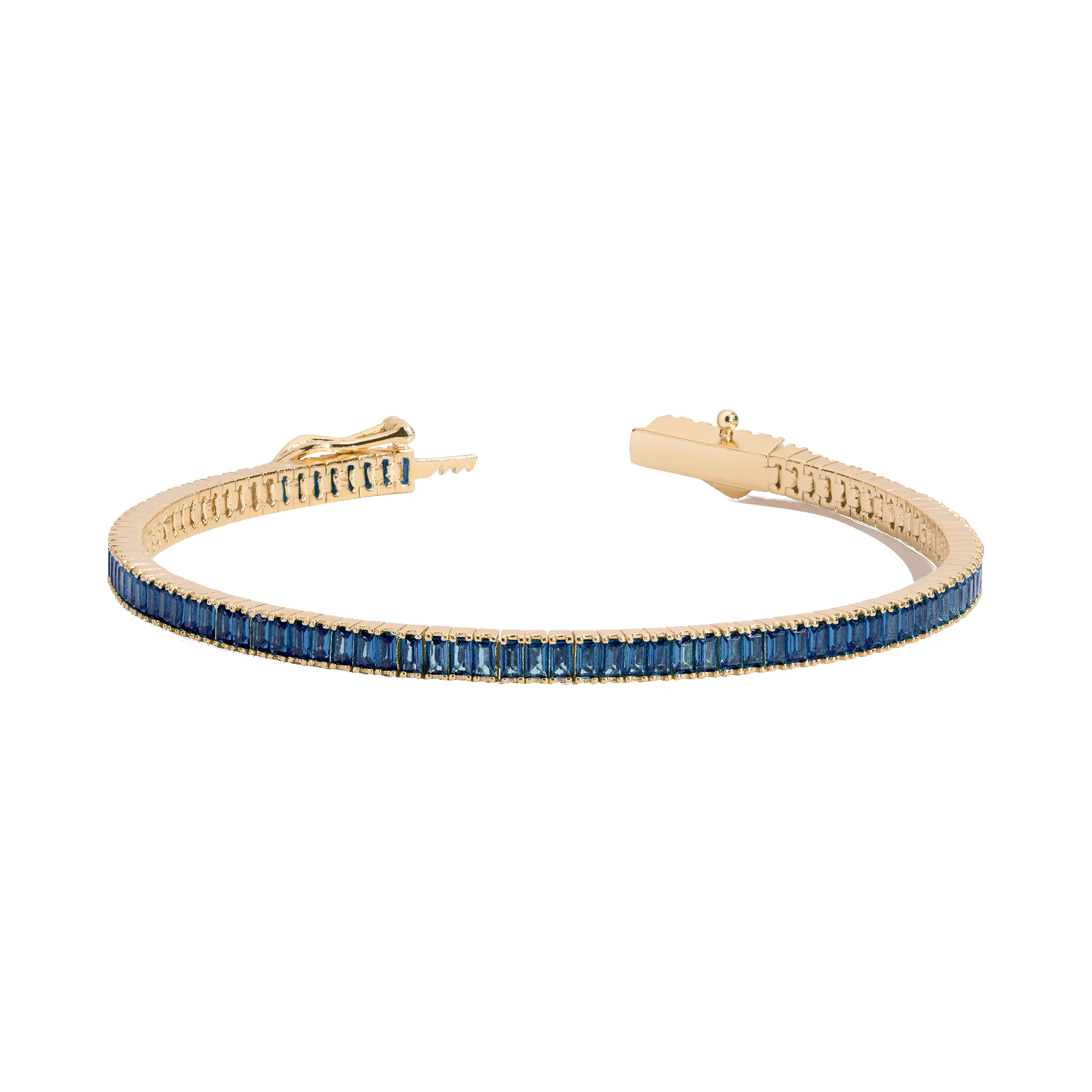 Lab Grown Blue Sapphire Baguette Tennis Bracelet sold by Aurate