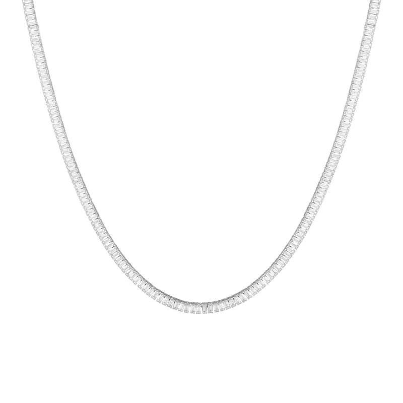 Lab Grown White Sapphire Baguette Tennis Necklace sold by Aurate