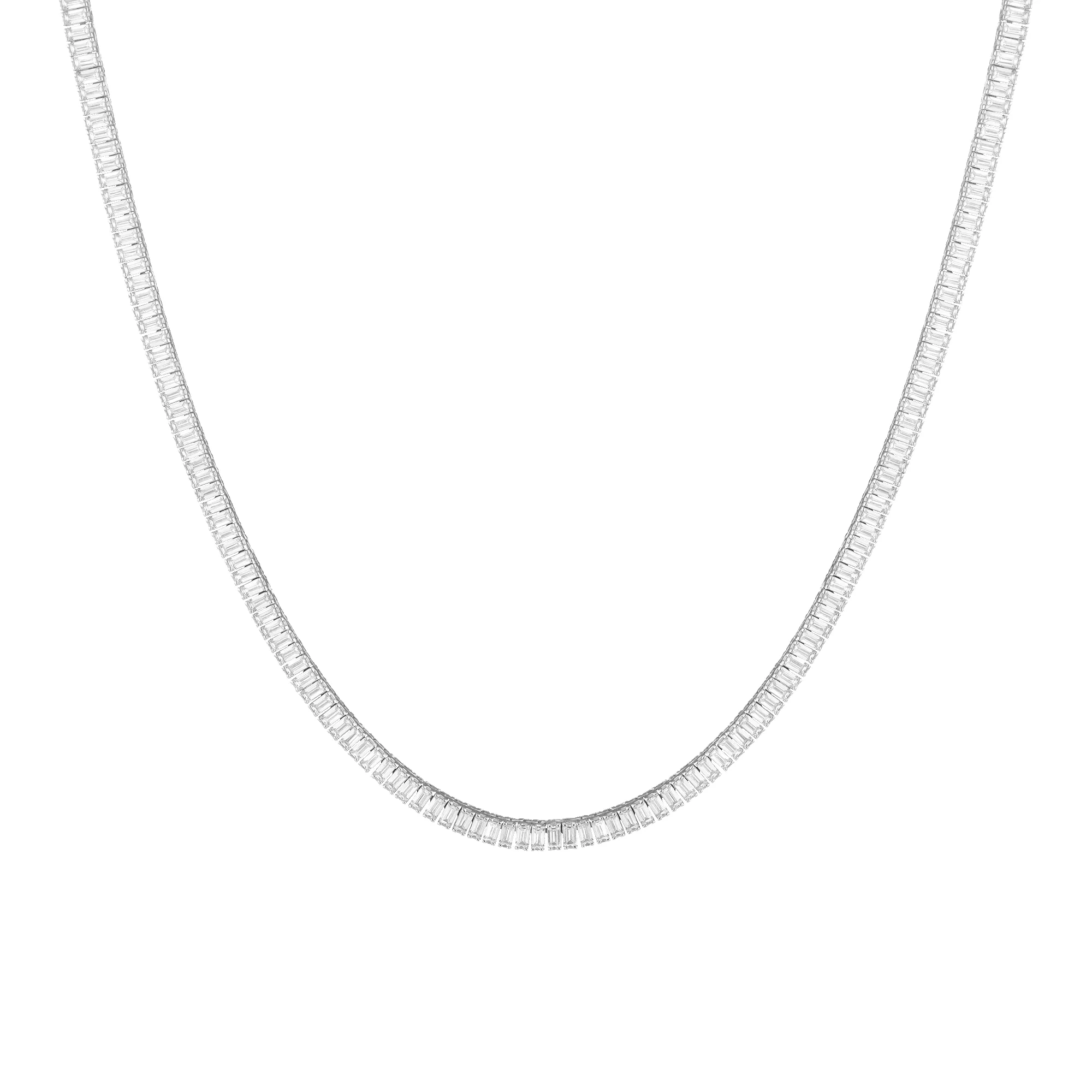 Lab Grown White Sapphire Baguette Tennis Necklace sold by Aurate