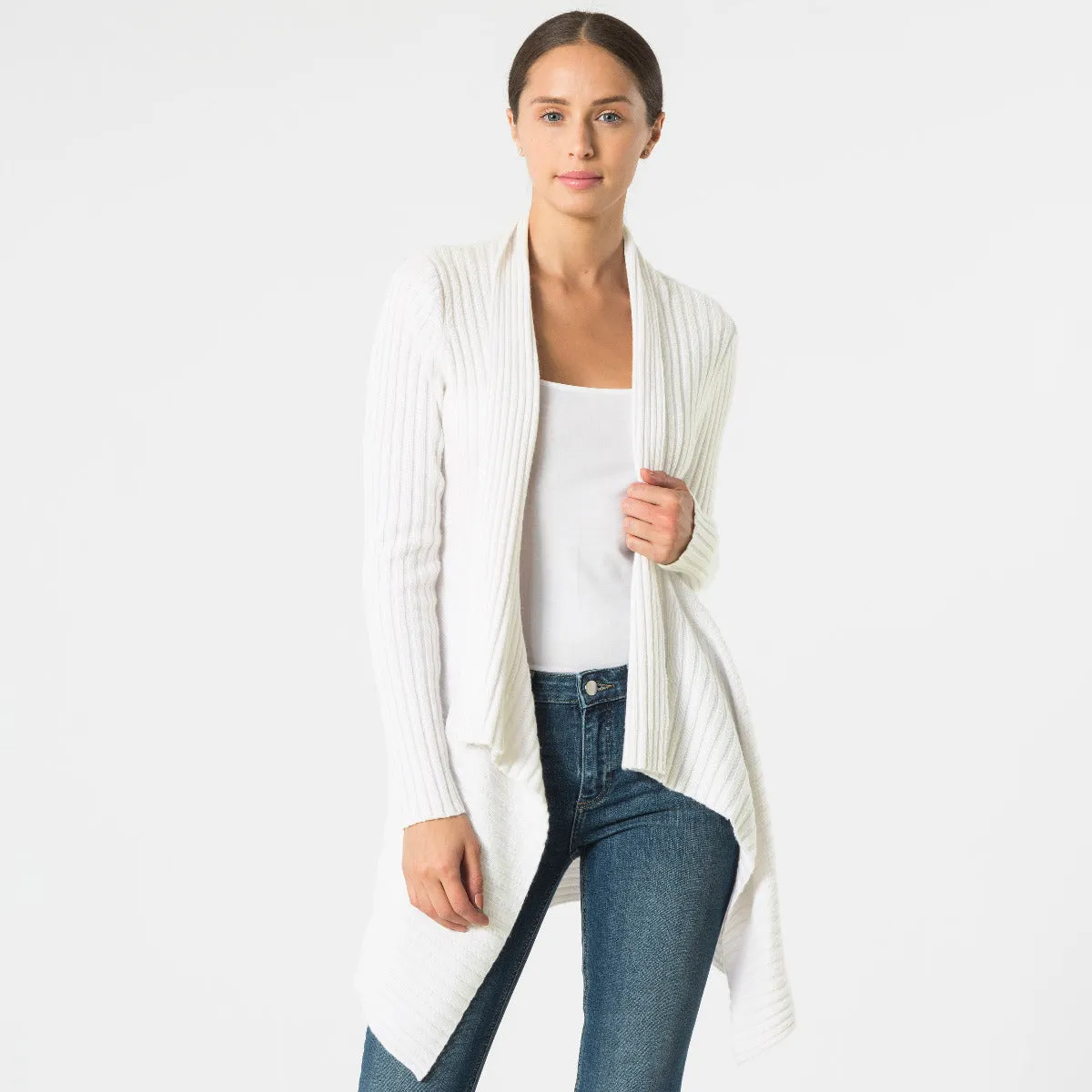 Cashmere Rib Drape in White sold by Autumn Cashmere